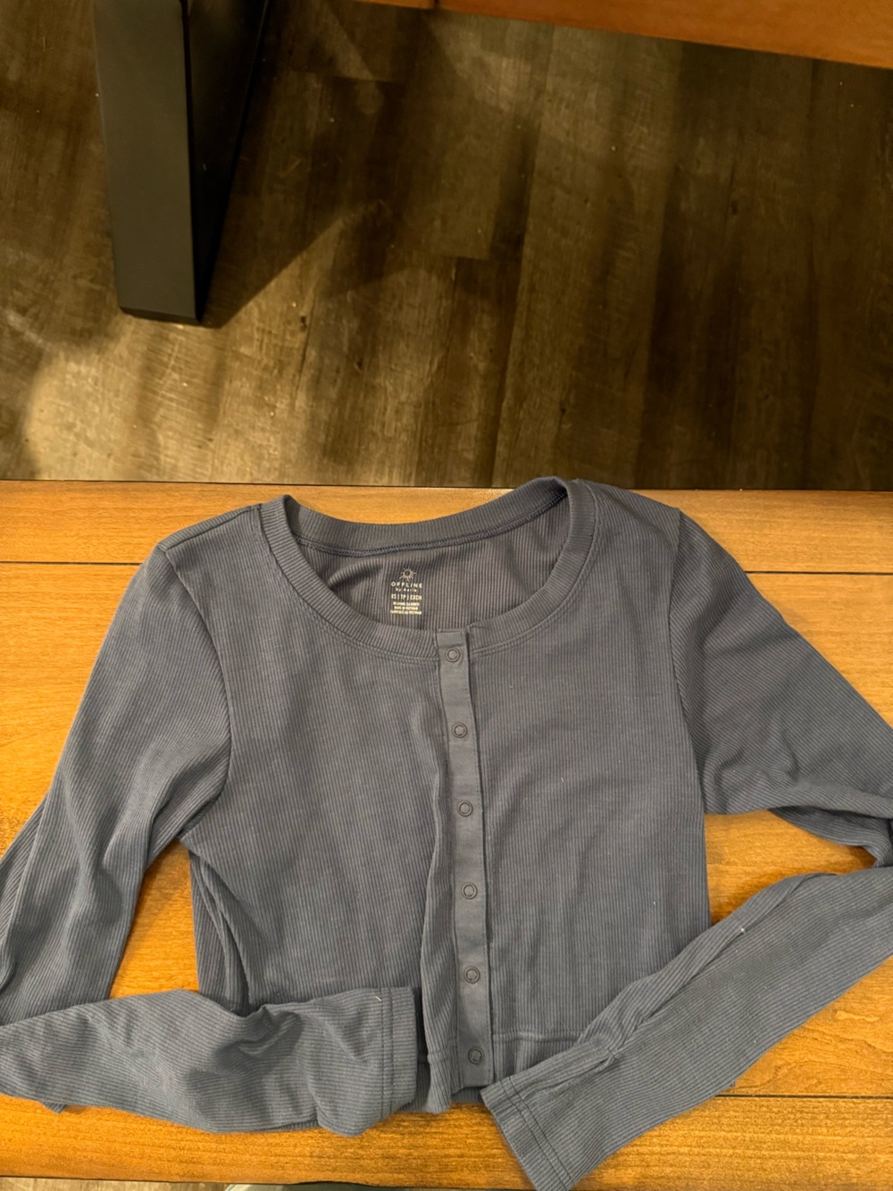 aerie Offline Navy Ribbed Henley Crop Long Sleeve Shirt